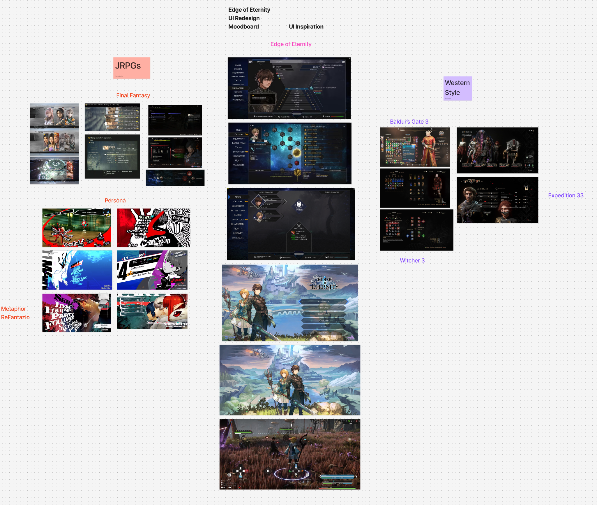 Moodboard: tonal and compositional reference across JRPG and RPG interfaces