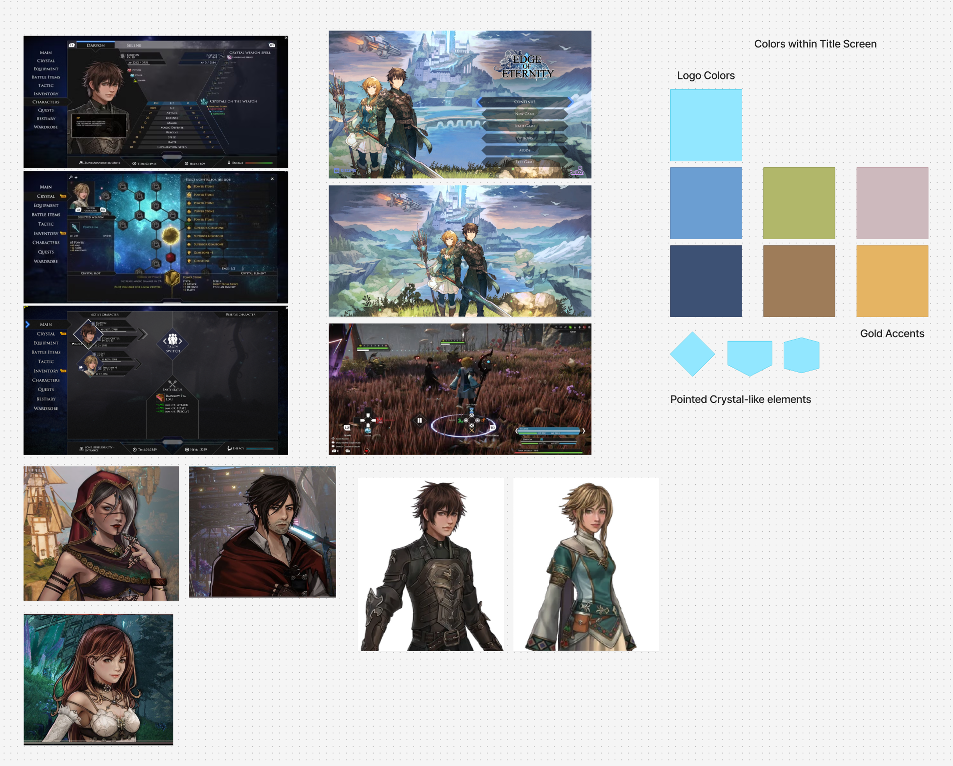 Moodboard: game context and in-world color: lighting, ornament, and atmosphere extracted from the game itself