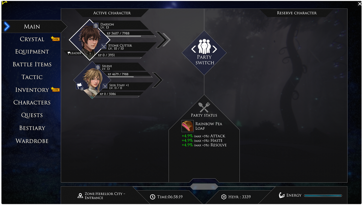 Original Edge of Eternity party screen, in game build